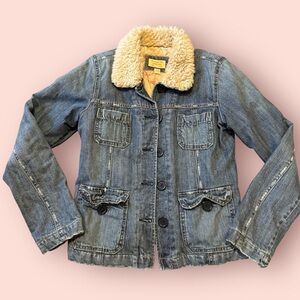 Abercrombie & Fitch Blue Jean Jacket with Cream Sherpa Collar